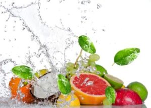 Fruit with splashing water