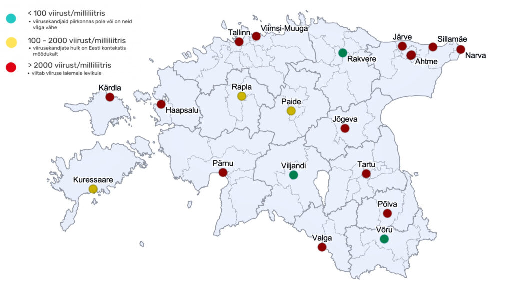 Koroonaviiruse sisaldus reoveeproovides on rekordiliselt suur 4 Koroonaviiruse reoveeseire kaart 2021. aasta veebruari esimene nadal. Allikas Tartu Ulikool