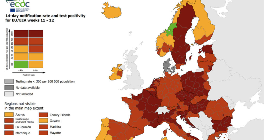 Eesti juhib endiselt võimsalt koroona edetabelit. 4 koroona euroopa 12 nadal 2021