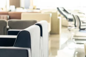 Modern style chairs sell in the secondhand furniture warehouse outlet, lifestyle living room design object in showroom