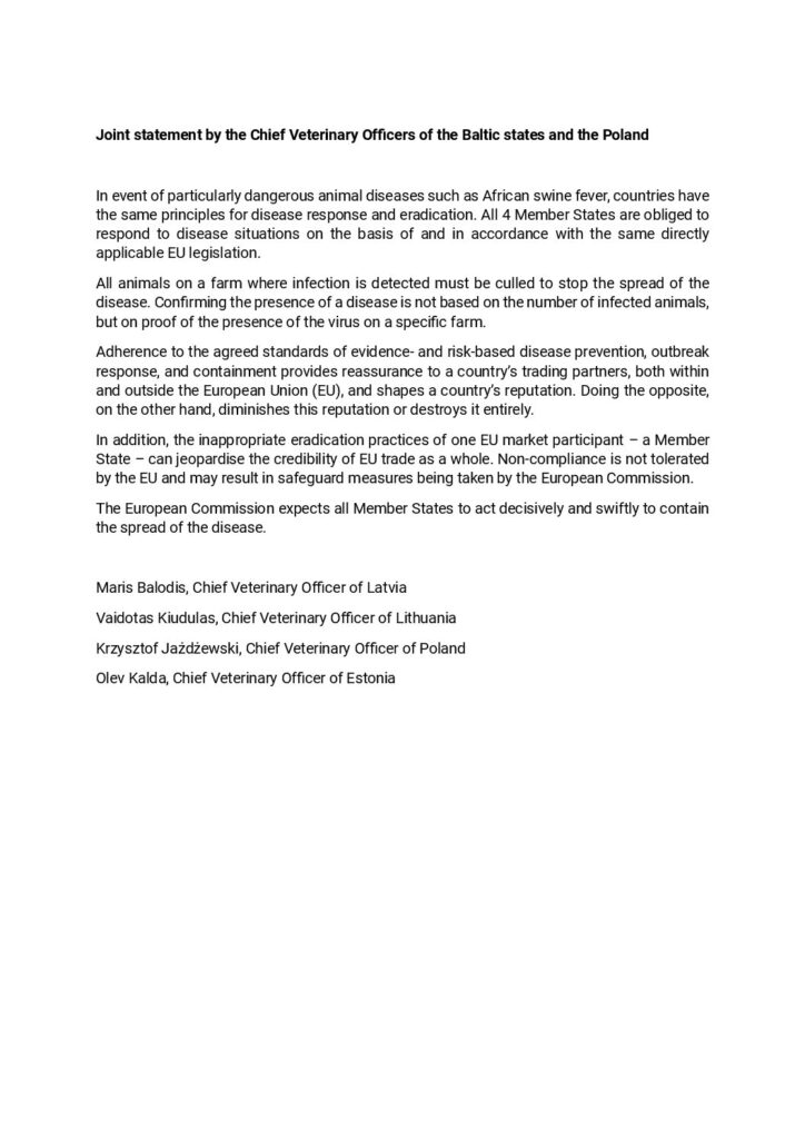 Balti riikide ja Poola juhtivate veterinaarametnike ühisavaldus 3 Joint statement pdf